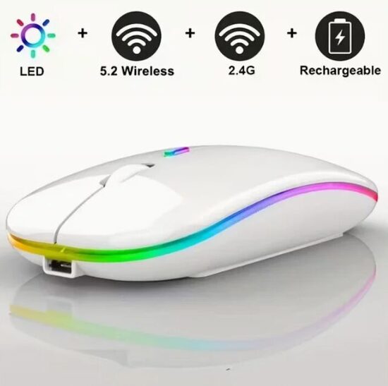 Belaidė pelė su įkraunama baterija ergonomiška, balta